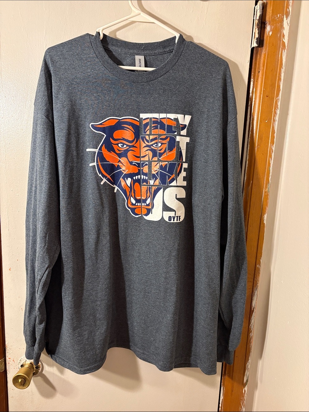 Grey Heather Crewneck long sleeve T-Shirt “Chicago Bears (They not like us) logo